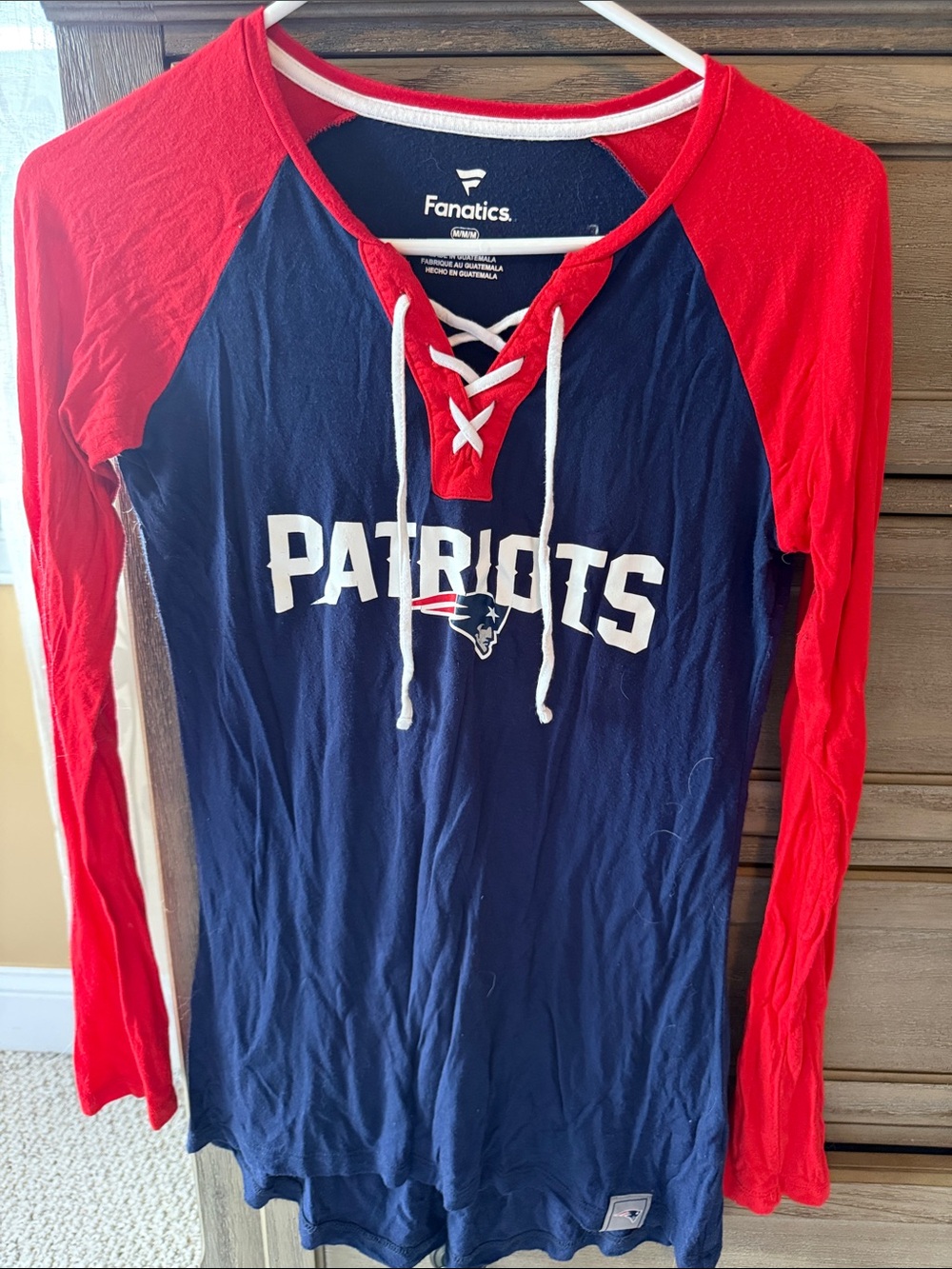 Fanatics Navy & Red New England Patriots Lace-Up Long Sleeve Tee
